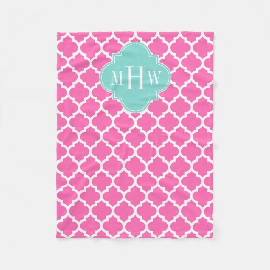 Hot Pink2 Wt Moroccan #5 Turquoise 3 Init Monogram Fleece Deken (Voorkant)