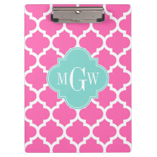 Hot Pink2 Wt Moroccan #5 Turquoise 3 Init Monogram Klembord
