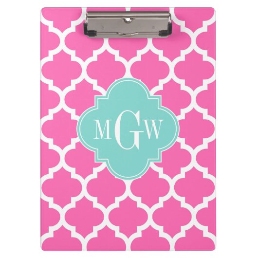 Hot Pink2 Wt Moroccan #5 Turquoise 3 Init Monogram Klembord (Voorkant)