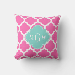 Hot Pink2 Wt Moroccan #5 Turquoise 3 Init Monogram Kussen
