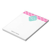 Hot Pink2 Wt Moroccan #5 Turquoise 3 Init Monogram Notitieblok (Linkerzijde)