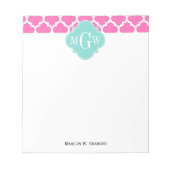 Hot Pink2 Wt Moroccan #5 Turquoise 3 Init Monogram Notitieblok (Voorkant)