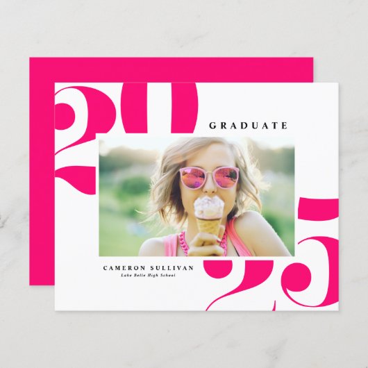 Hot Pink 2025 Bold Typography Foto Afstuderen (Voorkant / Achterkant)