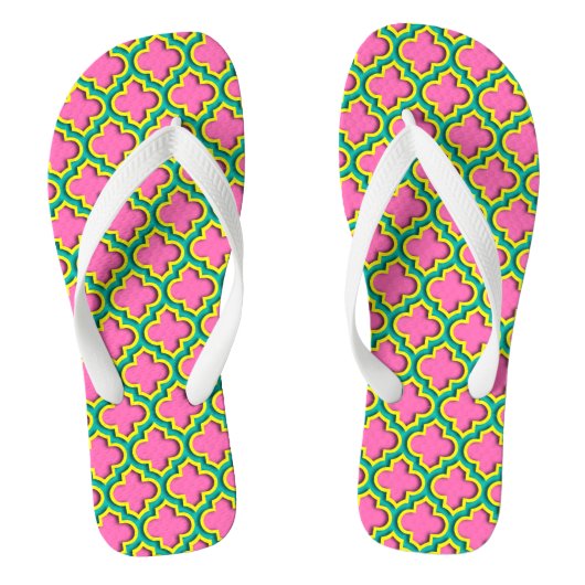 Hot Pink #2, Geel, Blauwgroen Marokkaans Quatrefoi Teenslippers (Voetbed)