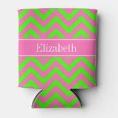 Hot Pink #2 Lime Green LG Chevron Name Monogram Blikjeskoeler (Voorkant)