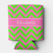 Hot Pink #2 Lime Green LG Chevron Name Monogram Blikjeskoeler (Achterkant)
