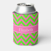 Hot Pink #2 Lime Green LG Chevron Name Monogram Blikjeskoeler (Blikje Achterkant)