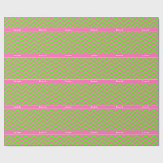Hot Pink #2 Lime Green LG Chevron Name Monogram Cadeaupapier (Vlak)