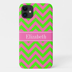 Hot Pink #2 Lime Green LG Chevron Name Monogram Case-Mate iPhone Case