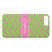 Hot Pink #2 Lime Green LG Chevron Name Monogram Case-Mate iPhone Case (Achterkant (Horizontaal))