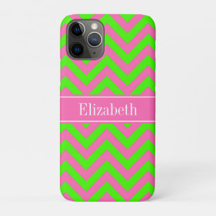 Hot Pink #2 Lime Green LG Chevron Name Monogram Case-Mate iPhone Case