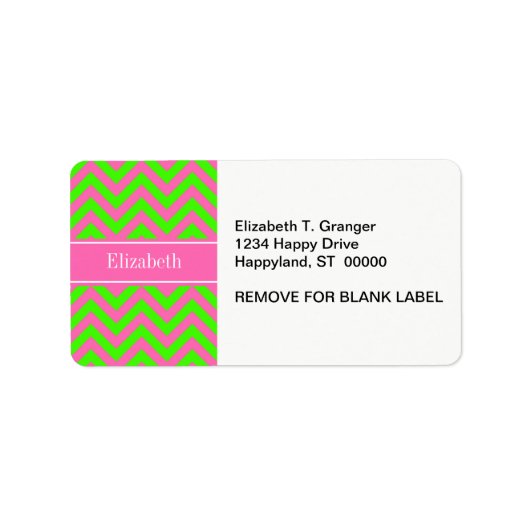 Hot Pink #2 Lime Green LG Chevron Name Monogram Etiket (Voorkant)