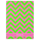 Hot Pink #2 Lime Green LG Chevron Name Monogram Klembord (Achterkant)
