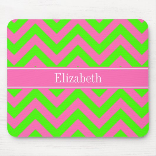 Hot Pink #2 Lime Green LG Chevron Name Monogram Muismat (Voorkant)