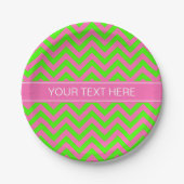Hot Pink #2 Lime Green LG Chevron Name Monogram Papieren Bordje (Voorkant)