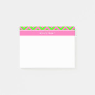 Hot Pink #2 Lime Green LG Chevron Name Monogram Post-it® Notes