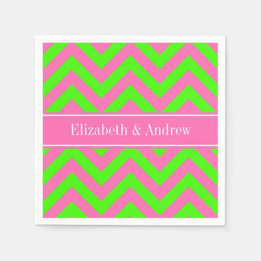 Hot Pink #2 Lime Green LG Chevron Name Monogram Servet (Voorkant)