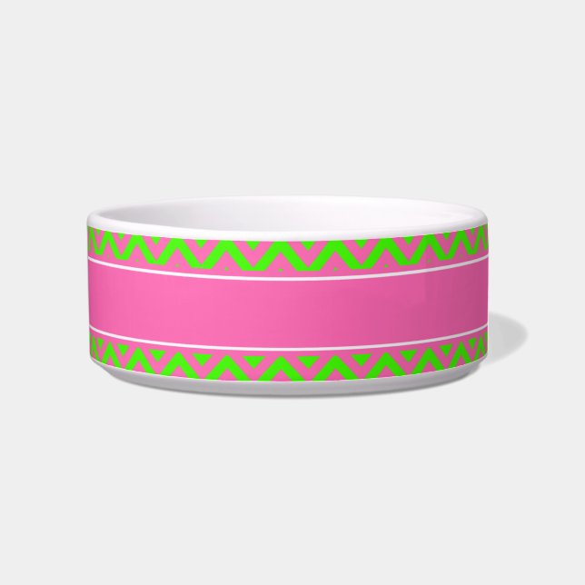 Hot Pink #2 Lime Green LG Chevron Name Monogram Voerbakje (Rechts)