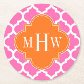 Hot Pink#2 Moroccan #5 Pomkin Monogram 3 Initiaal Ronde Kartonnen Onderzetter (Voorkant)