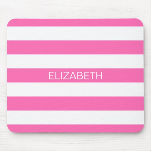 Hot Pink #2 White Horiz Preppy Stripe Monogram Muismat (Voorkant)