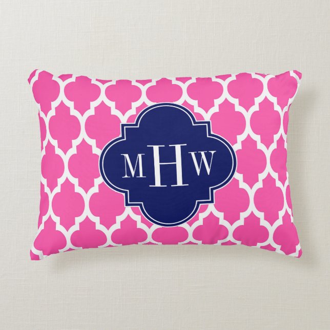 Hot Pink #2 WhMoroccan #4 Navy Name Monogram Decoratief Kussen (Voorkant)