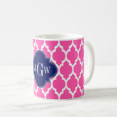Hot Pink #2 WhMoroccan #4 Navy Name Monogram Koffiemok (Voorkant rechts)