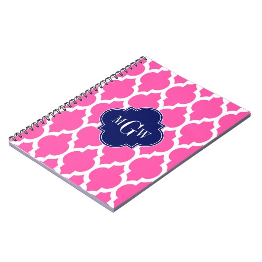 Hot Pink #2 WhMoroccan #4 Navy Name Monogram Notitieboek (Linkerzijde)