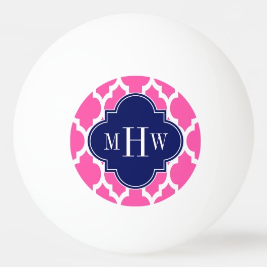 Hot Pink #2 WhMoroccan #4 Navy Name Monogram Pingpongbal (Achterkant)