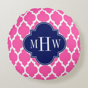 Hot Pink #2 WhMoroccan #4 Navy Name Monogram Rond Kussen