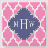 Hot Pink #2 WhMoroccan #4 Navy Name Monogram Stenen Onderzetter (Voorkant)