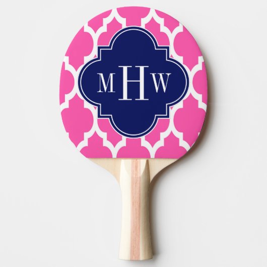 Hot Pink #2 WhMoroccan #4 Navy Name Monogram Tafeltennisbatje (Voorkant)