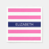 Hot Pink #2 Wht Horiz Stripe Navy Name Monogram Servet (Voorkant)