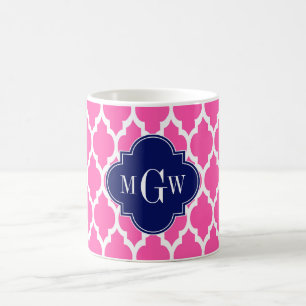 Hot Pink #2 Wht Marokkaans #4 Navy Naam Monogram Koffiemok