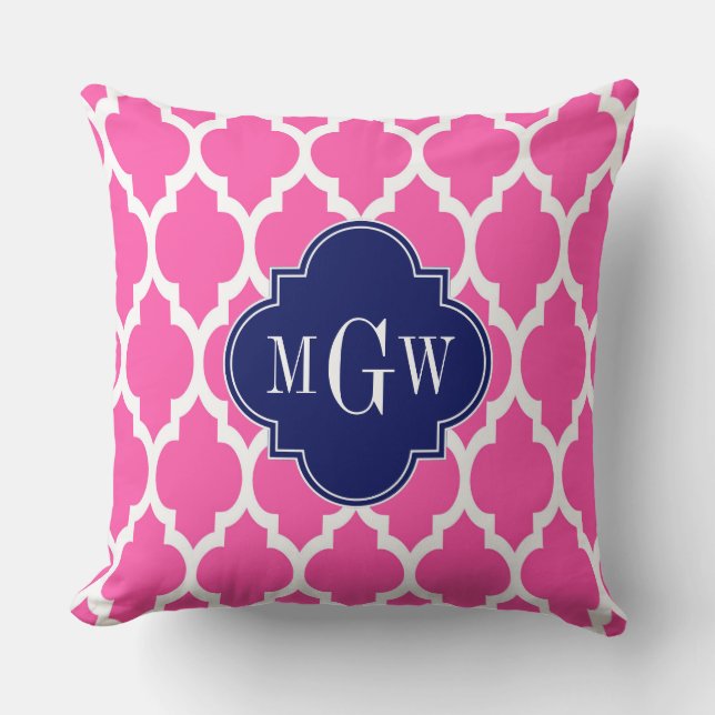 Hot Pink #2 Wht Marokkaans #4 Navy Naam Monogram Kussen (Voorkant)