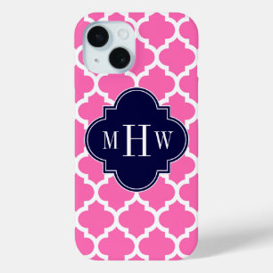 Hot Pink#2 Wht Marokkaans #5 Marineblauw 3 Initiel iPhone 15 Case