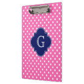 Hot Pink #2 Wht Polka Dot Navy Quatrefoil Monogram Klembord (Links)
