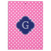 Hot Pink #2 Wht Polka Dot Navy Quatrefoil Monogram Klembord (Achterkant)