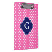 Hot Pink #2 Wht Polka Dot Navy Quatrefoil Monogram Klembord (Rechts)