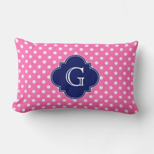 Hot Pink #2 Wht Polka Dot Navy Quatrefoil Monogram Kussen