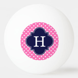 Hot Pink #2 Wht Polka Dot Navy Quatrefoil Monogram Pingpongbal