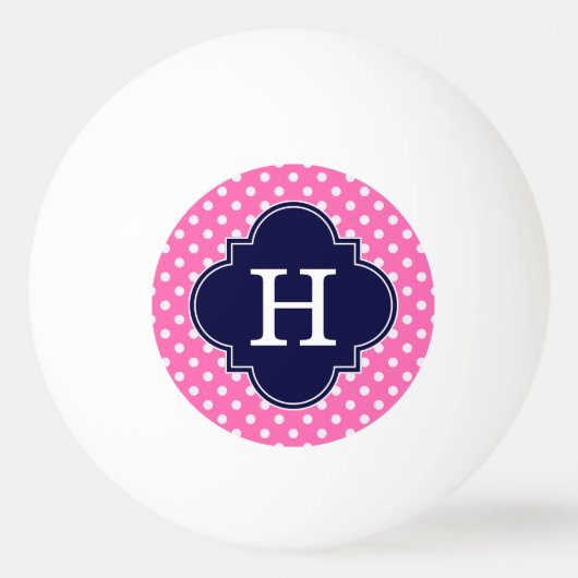 Hot Pink #2 Wht Polka Dot Navy Quatrefoil Monogram Pingpongbal (Voorkant)