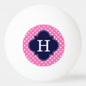 Hot Pink #2 Wht Polka Dot Navy Quatrefoil Monogram Pingpongbal (Achterkant)