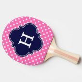 Hot Pink #2 Wht Polka Dot Navy Quatrefoil Monogram Tafeltennisbatje (Zijkant)