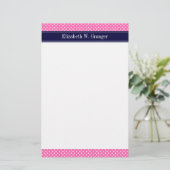 Hot Pink #2 Wt Polka Dots Navy Blue Name Monogram Briefpapier (Staand voorkant)