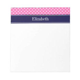 Hot Pink #2 Wt Polka Dots Navy Blue Name Monogram Notitieblok