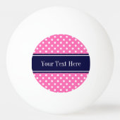 Hot Pink #2 Wt Polka Dots Navy Blue Name Monogram Pingpongbal (Achterkant)
