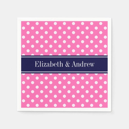 Hot Pink #2 Wt Polka Dots Navy Blue Name Monogram Servet (Voorkant)