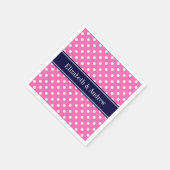 Hot Pink #2 Wt Polka Dots Navy Blue Name Monogram Servet (Hoek)