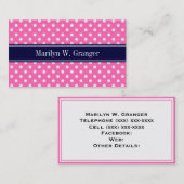 Hot Pink #2 Wt Polka Dots Navy Blue Name Monogram Visitekaartje (Voorkant / Achterkant)