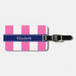 Hot Pink #2 XL Strepen, Navy 5c Naam Monogram Bagagelabel